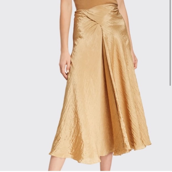 Solid Draped Midi Skirt